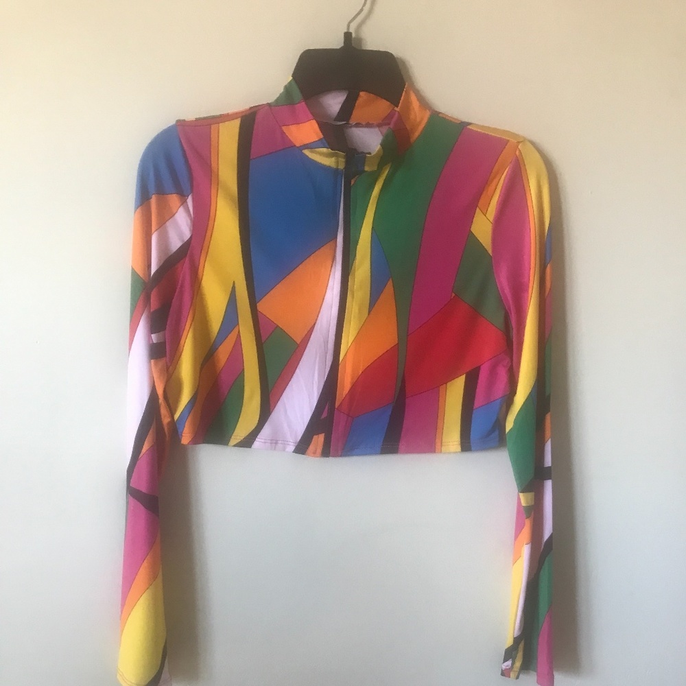 NEW!! Fashionova Multi Colored Crop Top. Long sleeves. XL